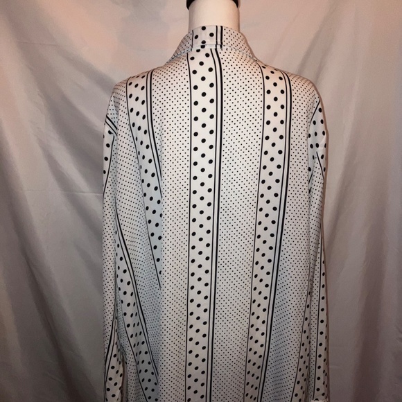 BOOHOO Black and White Polka Dot Stripe Print Button Up Blouse Dress - Picture 4 of 6